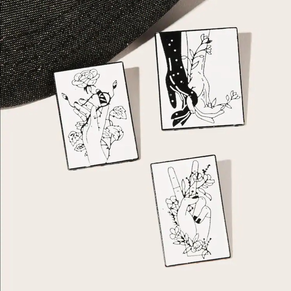 LAST SET SALE Flower Hands Black and White Pin Set - Picture 2 of 3
